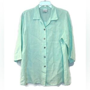 Click by Color Me Cotton Light Green Linen Shirt Large
